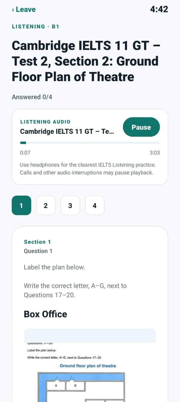 Complete Listening practice on your phone in the IELTS Precision Android app