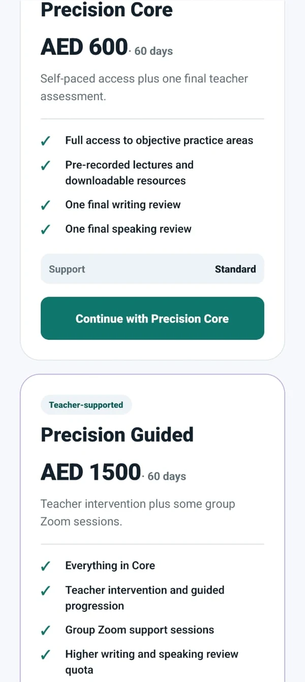 Continue with Core or Guided when ready in the IELTS Precision Android app